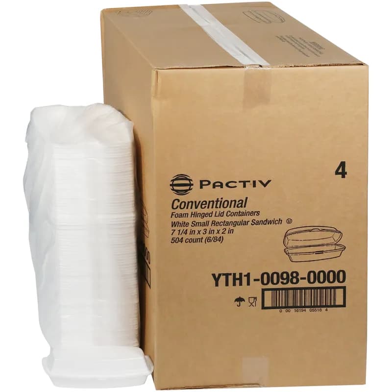 Hot Dog Take-Out Container Hinged 7.3X3X2 IN Polystyrene Foam White 504/Case