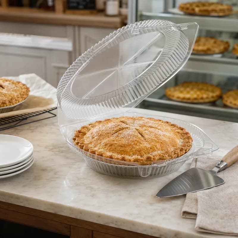 Essentials SureLock Pie Hinged Container With Dome Lid 9.875X10.25X2.875 IN RPET Clear Round 200/Case