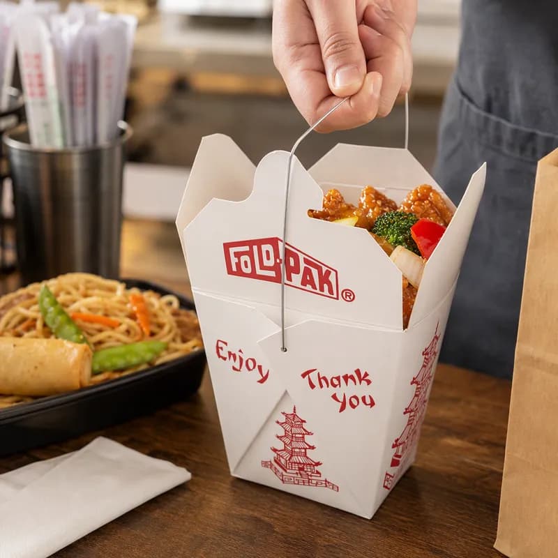 Fold-Pak® Food Pail 26 OZ 4X3.75 IN Paper White Red Round Without Handle 500/Case
