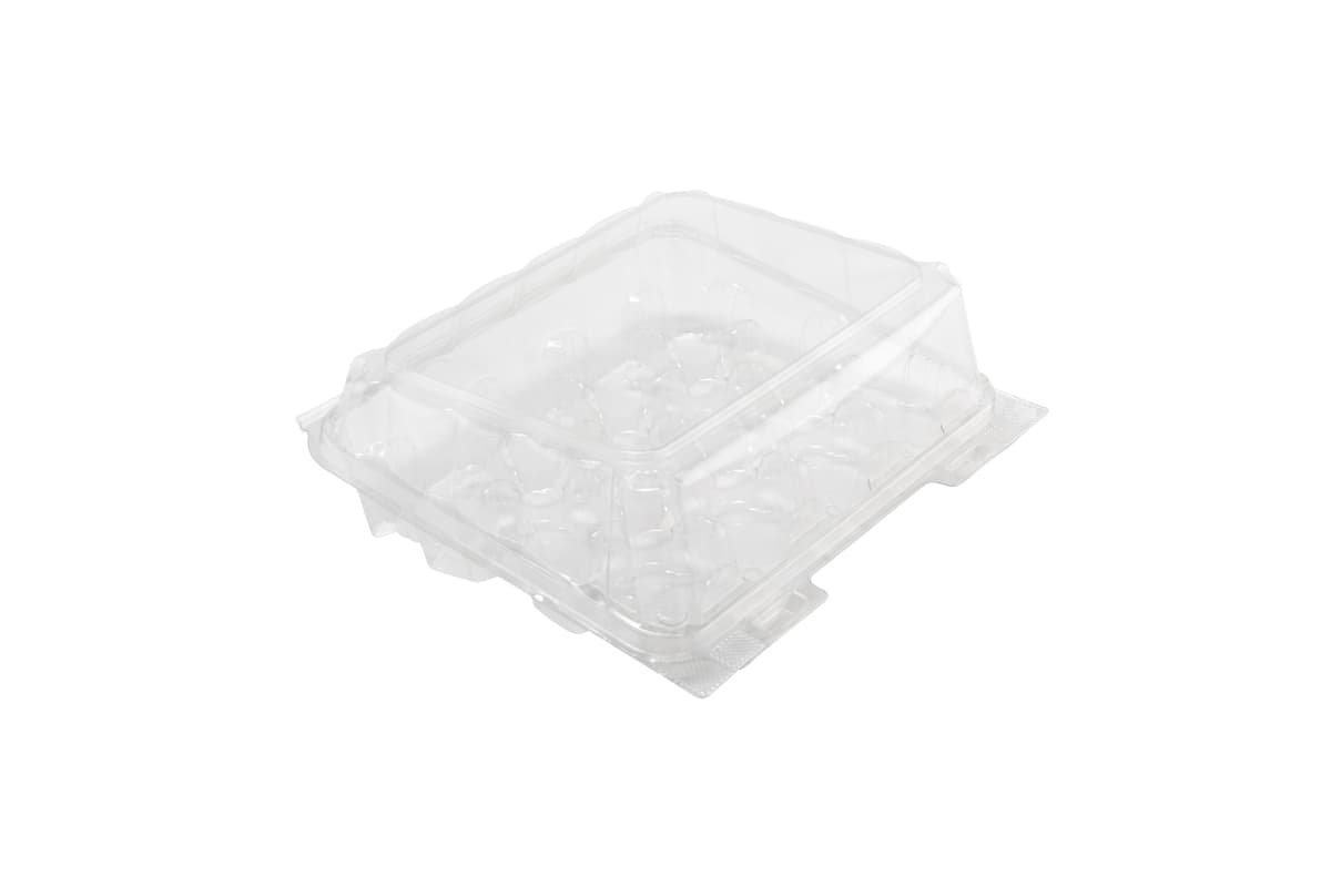 Mini Cupcake Hinged Container With Dome Lid 12 Compartment Plastic Clear 225/Case