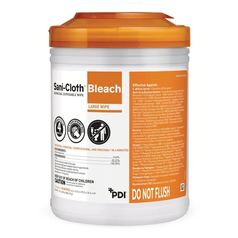 Sani-Cloth® Bleach Germicidal Wipe Germicidal Fungicidal Tuberculocidal Virucidal 75 Count/Pack 12 Packs/Case