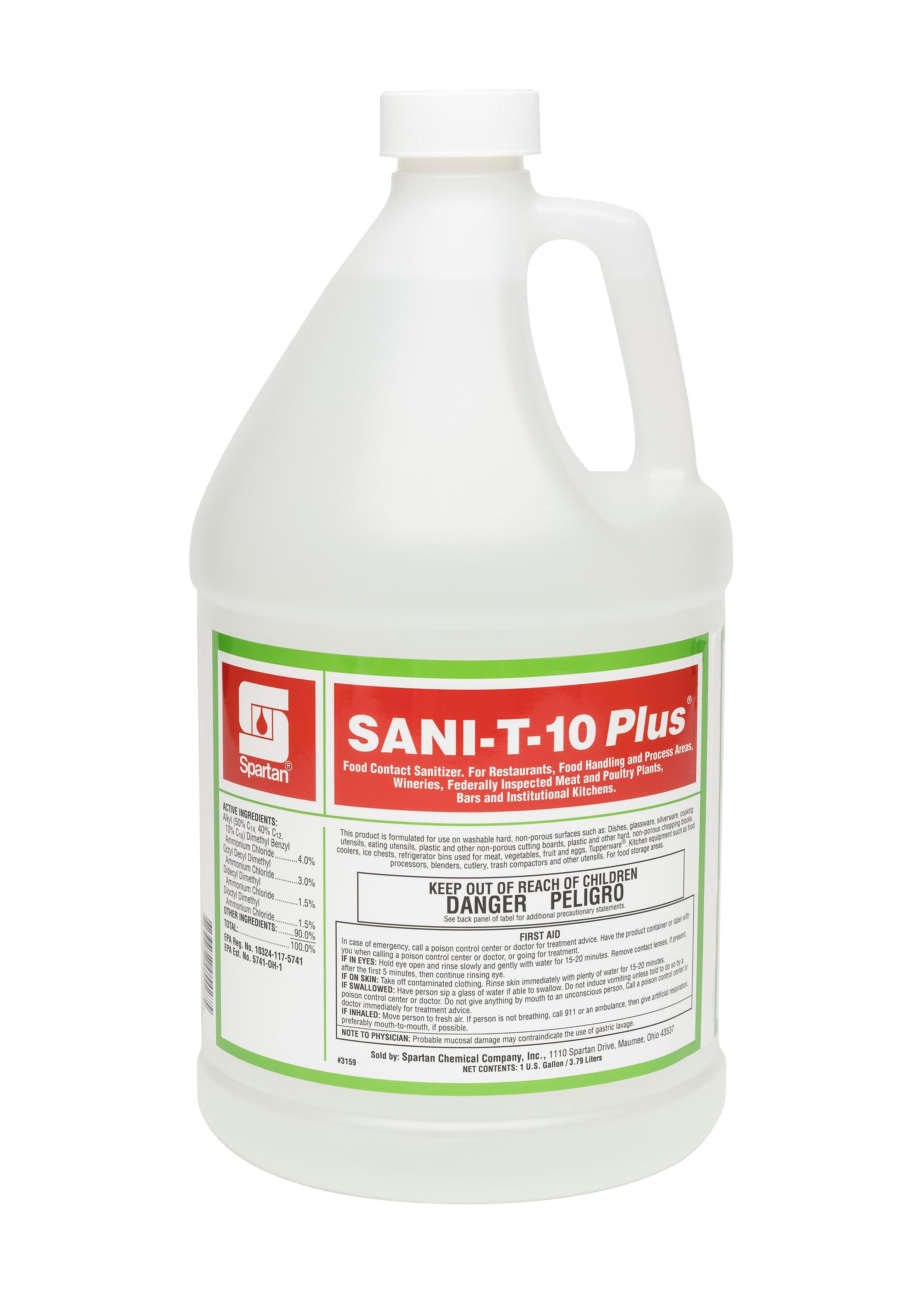 Sani-T-10 Plus® Unscented Food Service Sanitizer 1 GAL Multi Surface Food Contact Neutral Concentrate Quat 4/Case