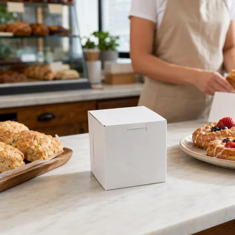 Bakery Box 4X4X4 IN Paperboard White Corner Lock 1-Piece 200/Bundle