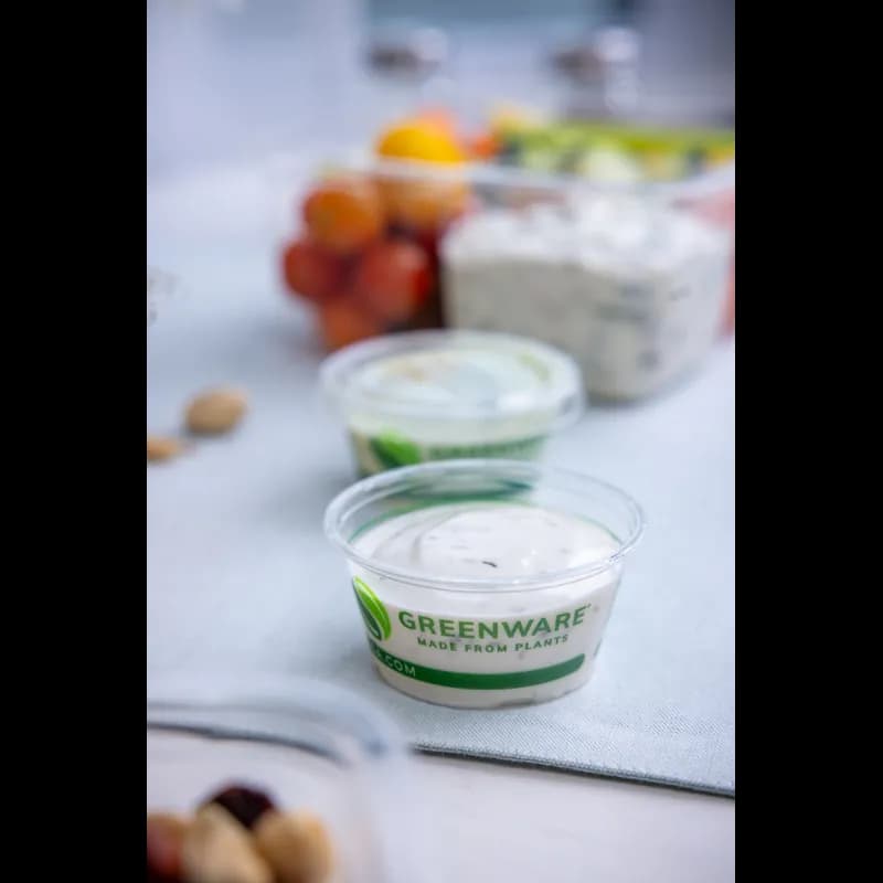 Greenware® Souffle & Portion Cup 2 OZ PLA Clear Stock Print Round 2000/Case