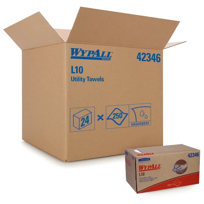 WypAll® L10 Cleaning Wipe 9X10.25 IN 2 Paper White Pop-Up Box Grocery 250 Count/Box 24 Box/Case 6000 Count/Case
