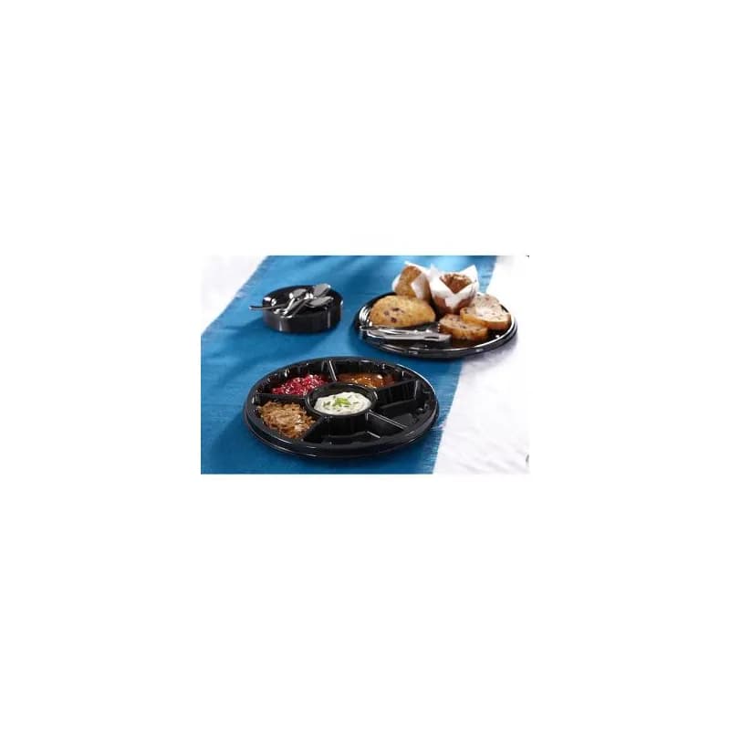 Serving Tray Base 18X1.5 IN 6 Compartment PET Black Round 36/Case