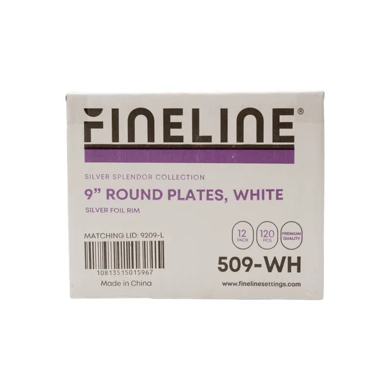 Plate 9 IN Plastic White Silver Round 120/Case