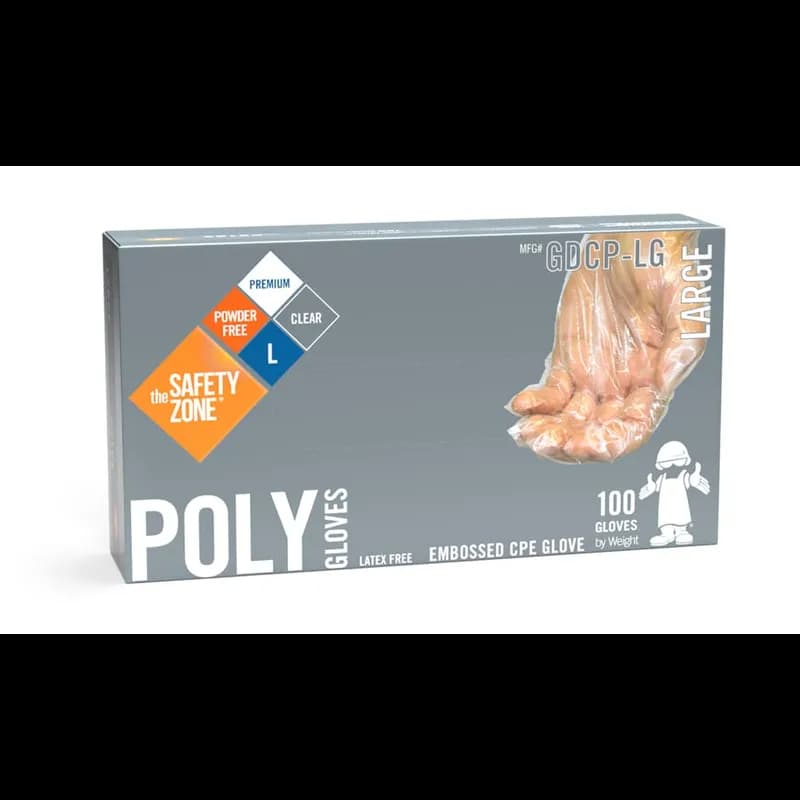 Safety Zone® Gloves Medium (MED) Clear PE Powder-Free 1000/Case