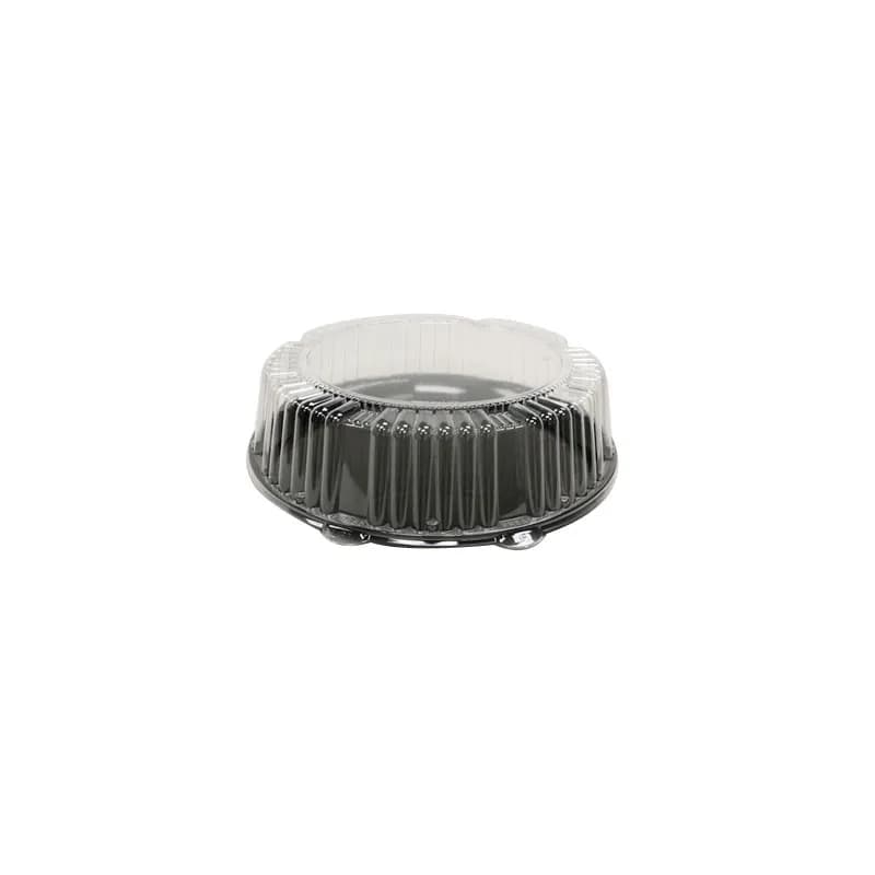 WNA CheckMate Serving Tray Base & Lid Combo With Dome Lid 12 IN PS Black Clear Round 25/Case