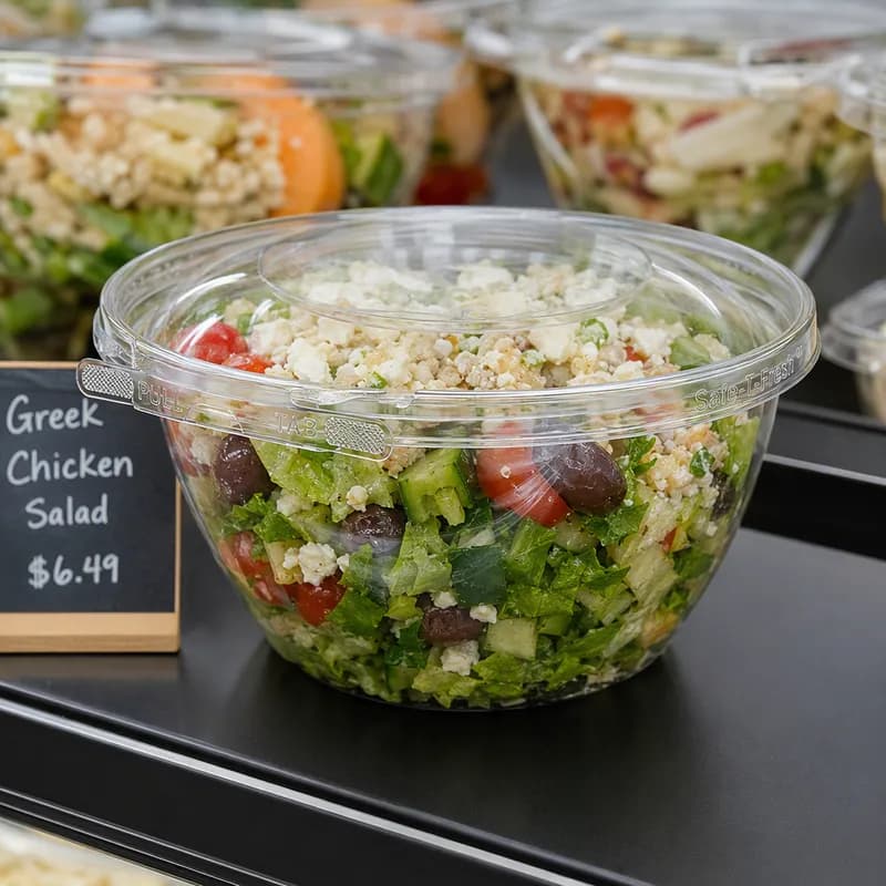 Safe-T-Fresh® Deli Container Hinged With Dome Lid 32 OZ RPET Clear Round 150/Case