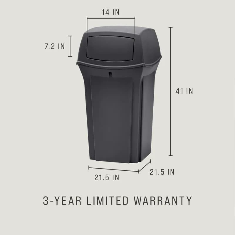 Ranger® Landfill 1-Stream Trash Can 21.25X21.25X41 IN 35 GAL Charcoal Resin 1/Each