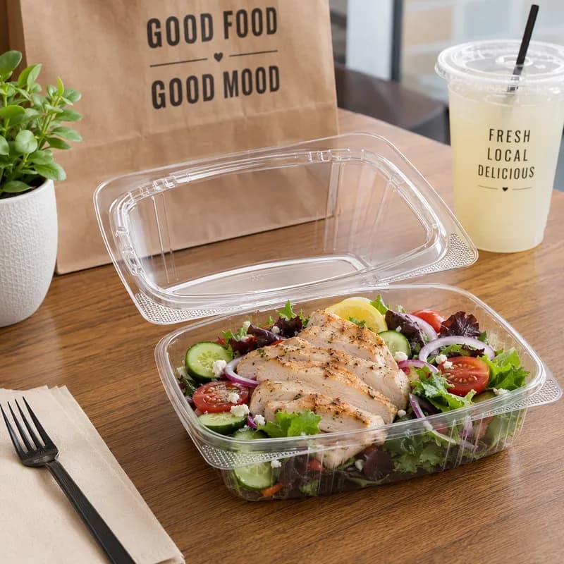Take-Out Container Hinged 24 OZ 7.2X6.4X1.9 IN RPET Clear 200/Case