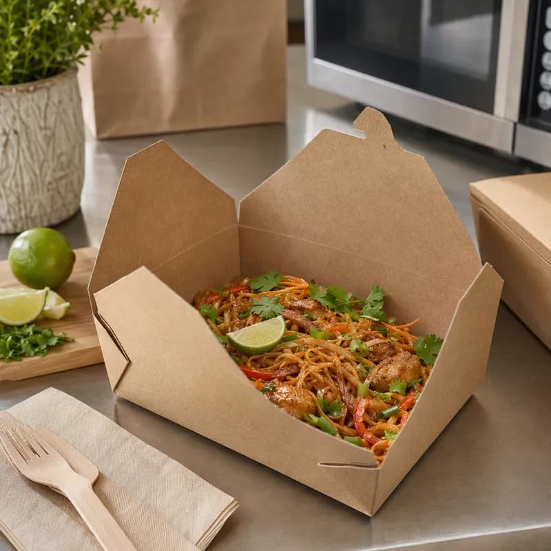 Bio-Pak® #3 Take-Out Box Fold-Top 8X6X2.5 IN Paper Kraft 200/Case
