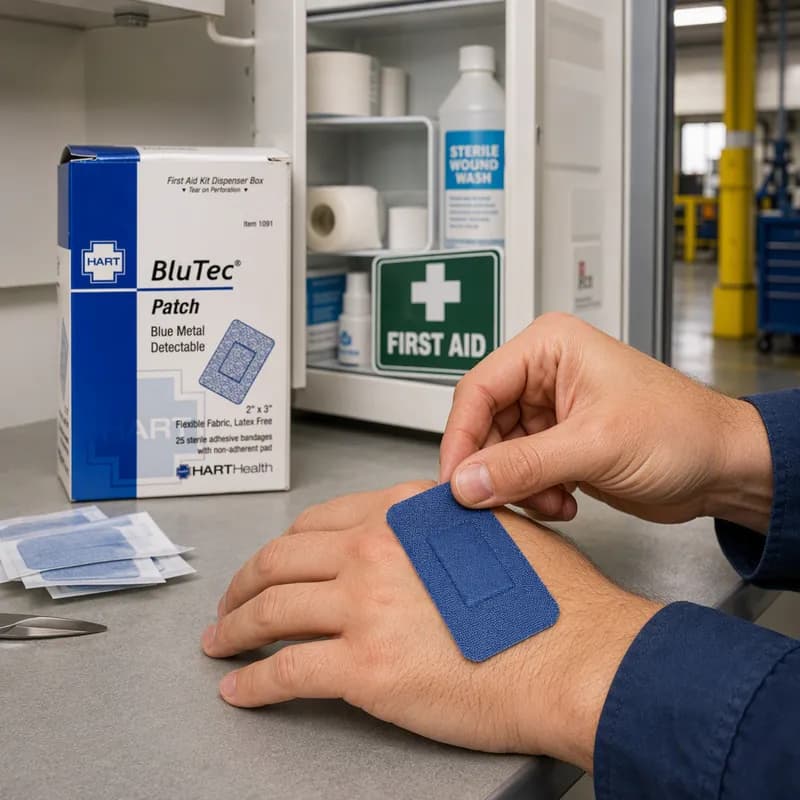 Adhesive Bandage 2X3 IN Blue Rectangle Cloth Metal 25/Box