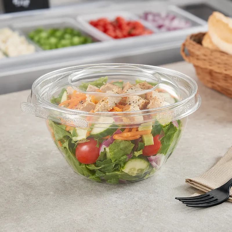 Safe-T-Fresh® Deli Container Hinged With Dome Lid 16 OZ RPET Clear Round 240/Case