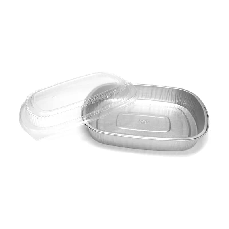 Gourmet-To-Go® Take-Out Container Base & Lid Combo With Plastic Dome Lid Large (LG) 72 OZ Aluminum Silver 50/Case