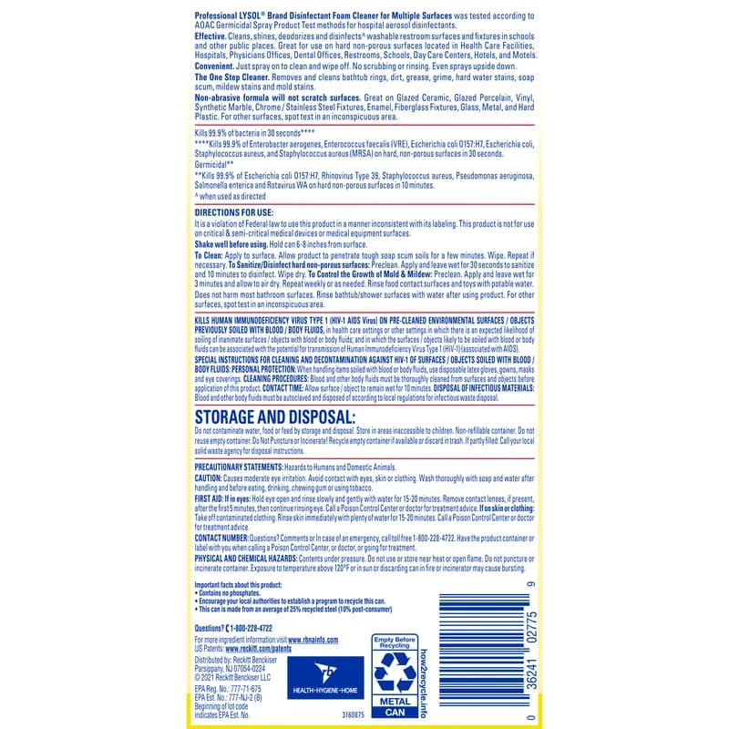 Lysol® Fresh Scent One-Step Disinfectant 24 FLOZ Multi Surface Aerosol Alcohol 12/Case