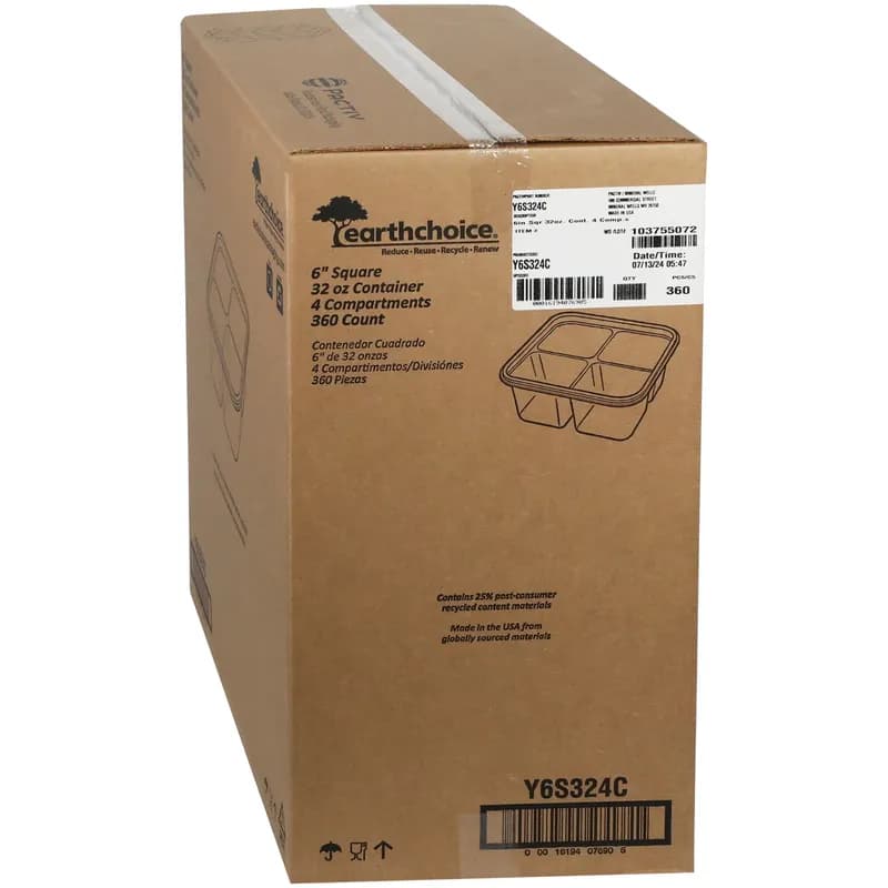 Deli Container Base 32 OZ 4 Compartment RPET Clear Square 360/Case