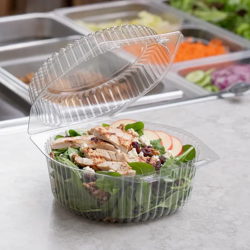 Essentials SureLock Bowl & Lid Combo With Dome Lid 56 OZ RPET Clear Round Hinged 300/Case