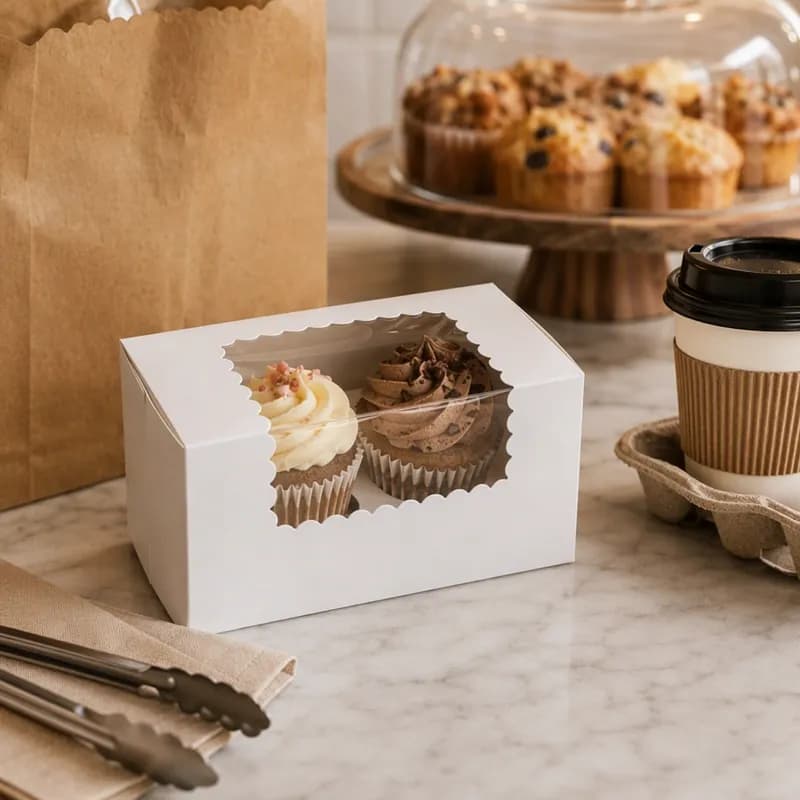Cupcake Box 8X4X4 IN 2 Compartment Paperboard White With Window 100/Bundle