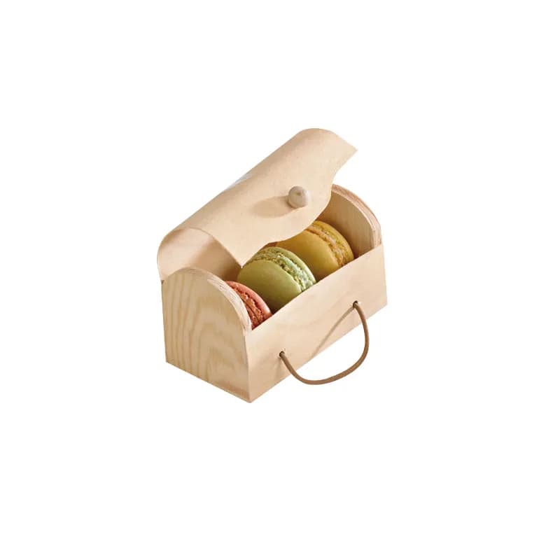 Macaron Box 3 CT 4.2X3X2.25 IN Wood Natural Rectangle Latch 100 Count/Case