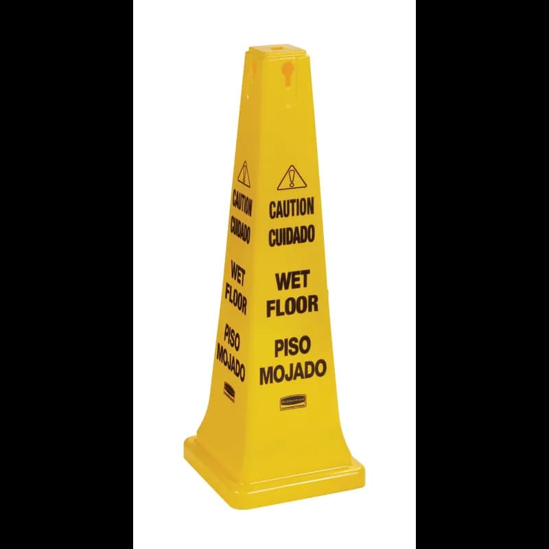 Safety Cone 12X12X36 IN Caution Wet Floor Yellow Plastic Multilingual 4 Side 1/Each