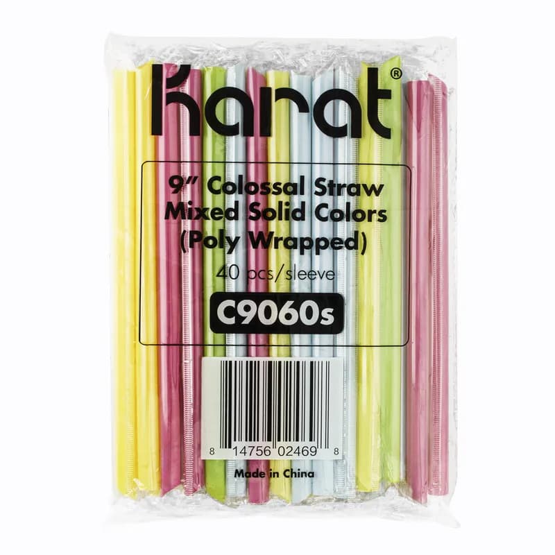 Colossal & Boba Straw 0.394X9 IN Plastic Assorted Cello Wrapped Diagonal Cut 1600/Case