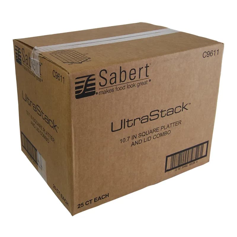 UltraStack® Take-Out Container Base & Lid Combo With Dome Lid 10.7X10.7X2.75 IN PET Black Clear Square 25/Case