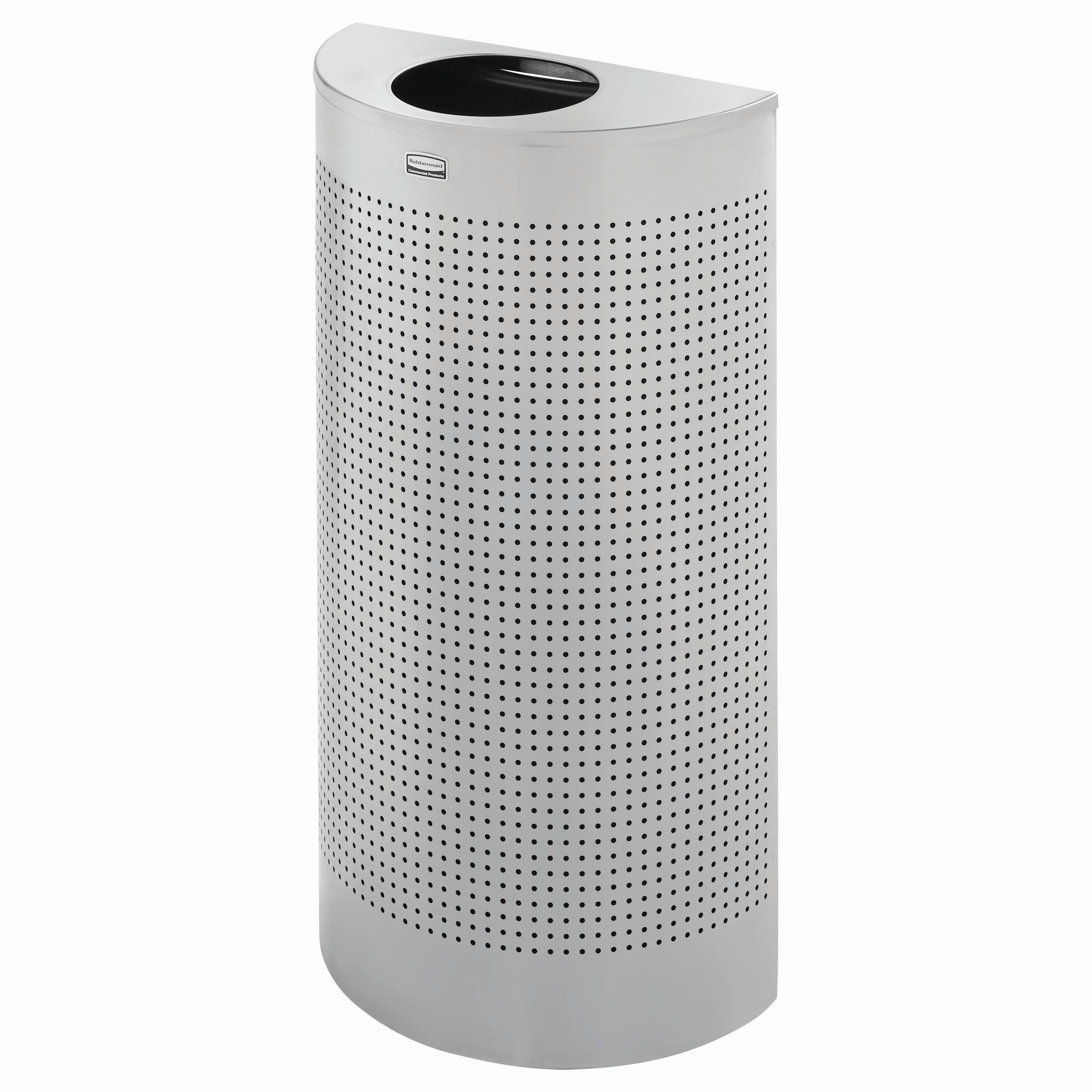 Landfill 1-Stream Trash Can 17.64X8.82X32.48 IN Silver Half Round Stainless Steel With Open Lid 1/Each