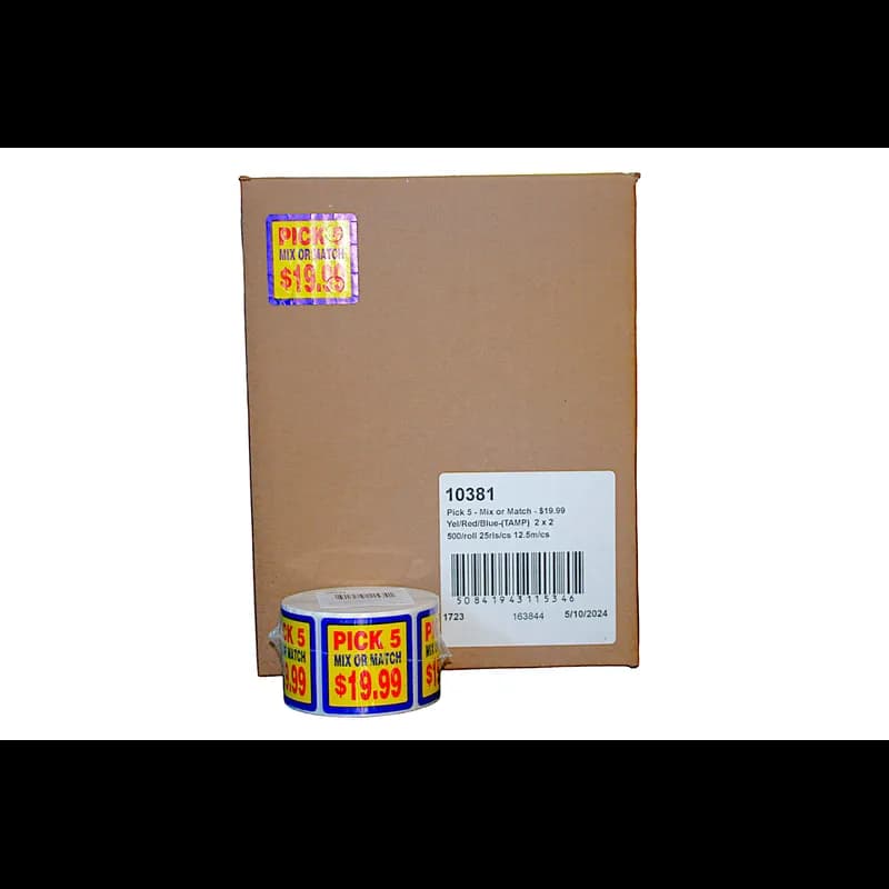 Pick 5 Mix or Match $19.99 Meat Label 2X2 IN Yellow Red Blue Square Tamper Evident 500 Count/Roll 25 Rolls/Case