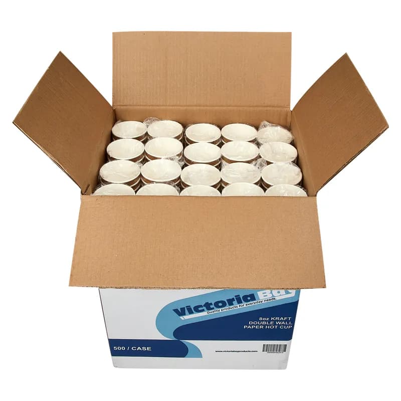 Victoria Bay 80 Series Hot Cup 8 OZ Double Wall Poly-Coated Paper Kraft 25 Count/Pack 20 Packs/Case 500 Count/Case