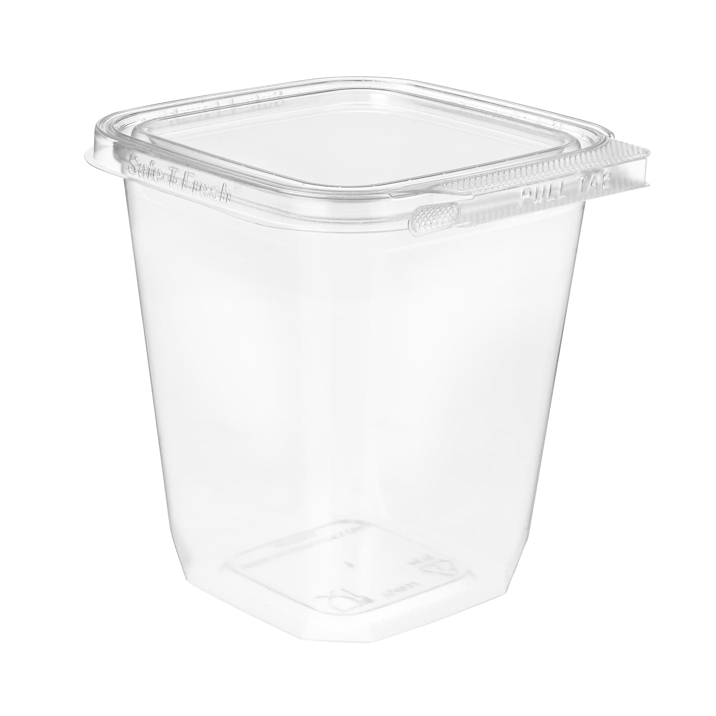Safe-T-Fresh® Deli Container Hinged With Flat Lid 32 OZ RPET Clear Square 240/Case