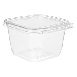 Safe-T-Fresh® Deli Container Hinged With Flat Lid 16 OZ RPET Clear Square 276/Case
