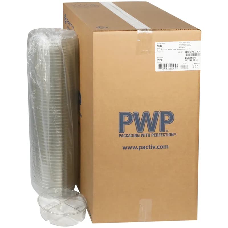 Deli Container Base 32 OZ 4 Compartment PET Clear Round 300/Case