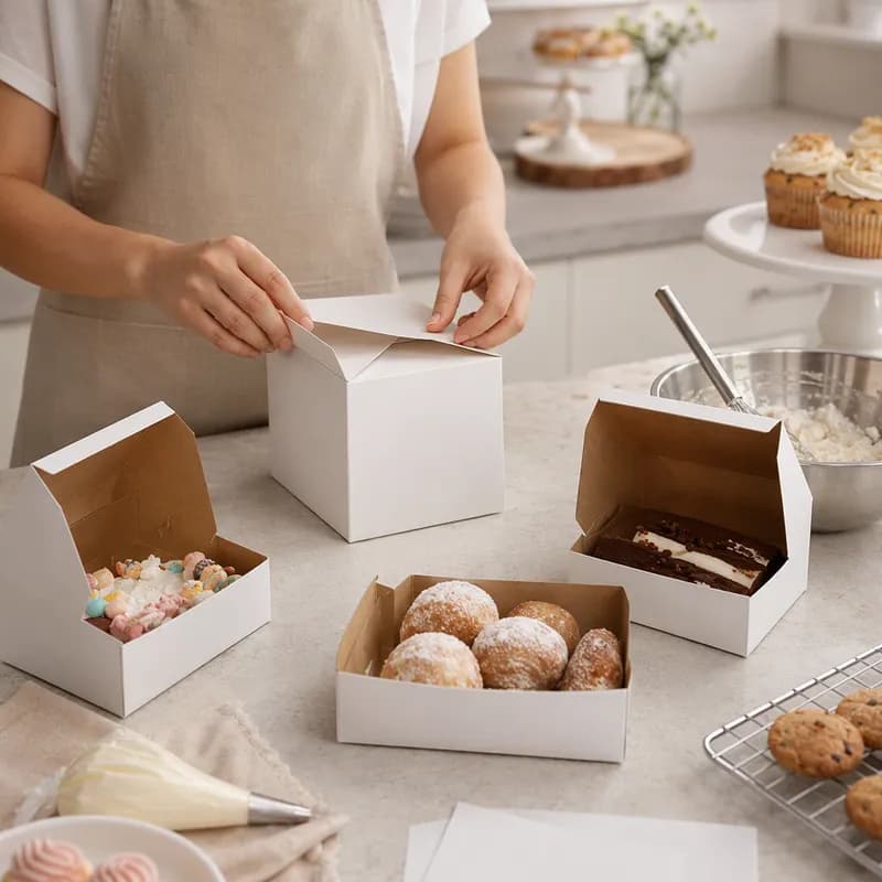 Easy Lock Cake Box 6X6X6 IN SUS Paperboard CRB White Square Lock Corner 1-Piece 100/Bundle