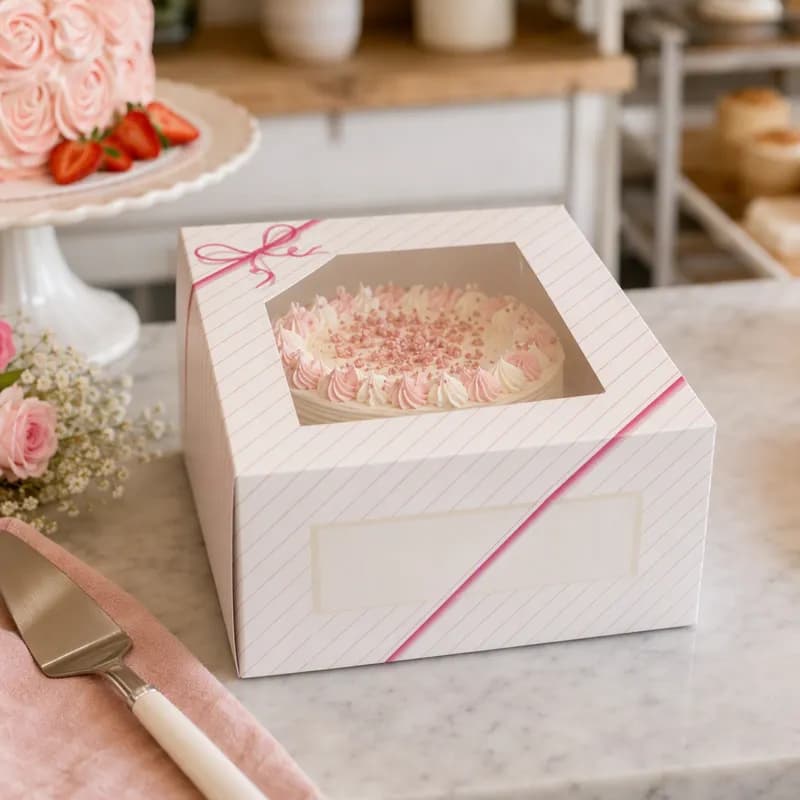 String Ensemble Cake Box 9X9X5 IN Paper White Square With Window 100/Case