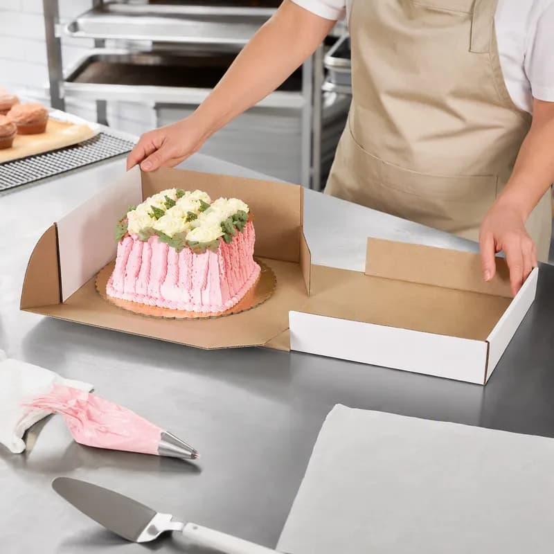 Cake Box 1/2 Size 19X14X5.5 IN Corrugated Paperboard White Kraft Rectangle 25/Case