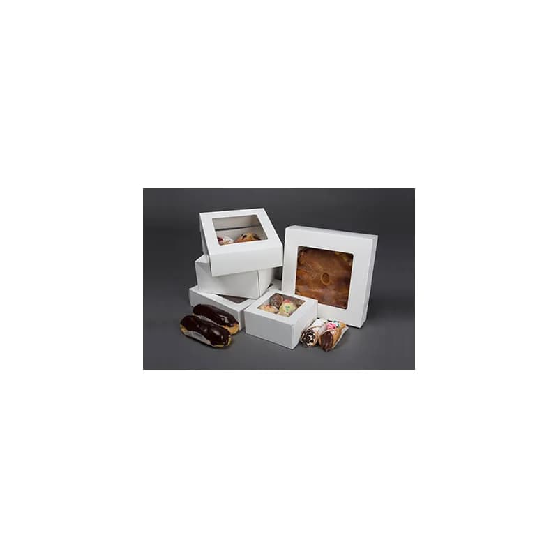 Pie Box 9X9X2.5 IN Paperboard White Square 4 Corner Beers 1-Piece Automatic With Window 200/Case