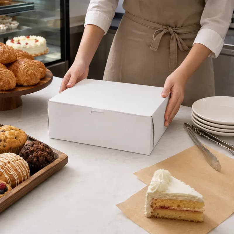 Bakery Box 12X9X3 IN Paperboard White Corner Lock 1-Piece 100/Bundle