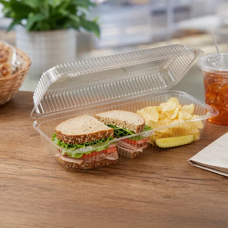 Essentials Take-Out Container Hinged With Dome Lid 12.25X5.125X2.625 IN RPET Clear Rectangle Bar Lock 250/Case