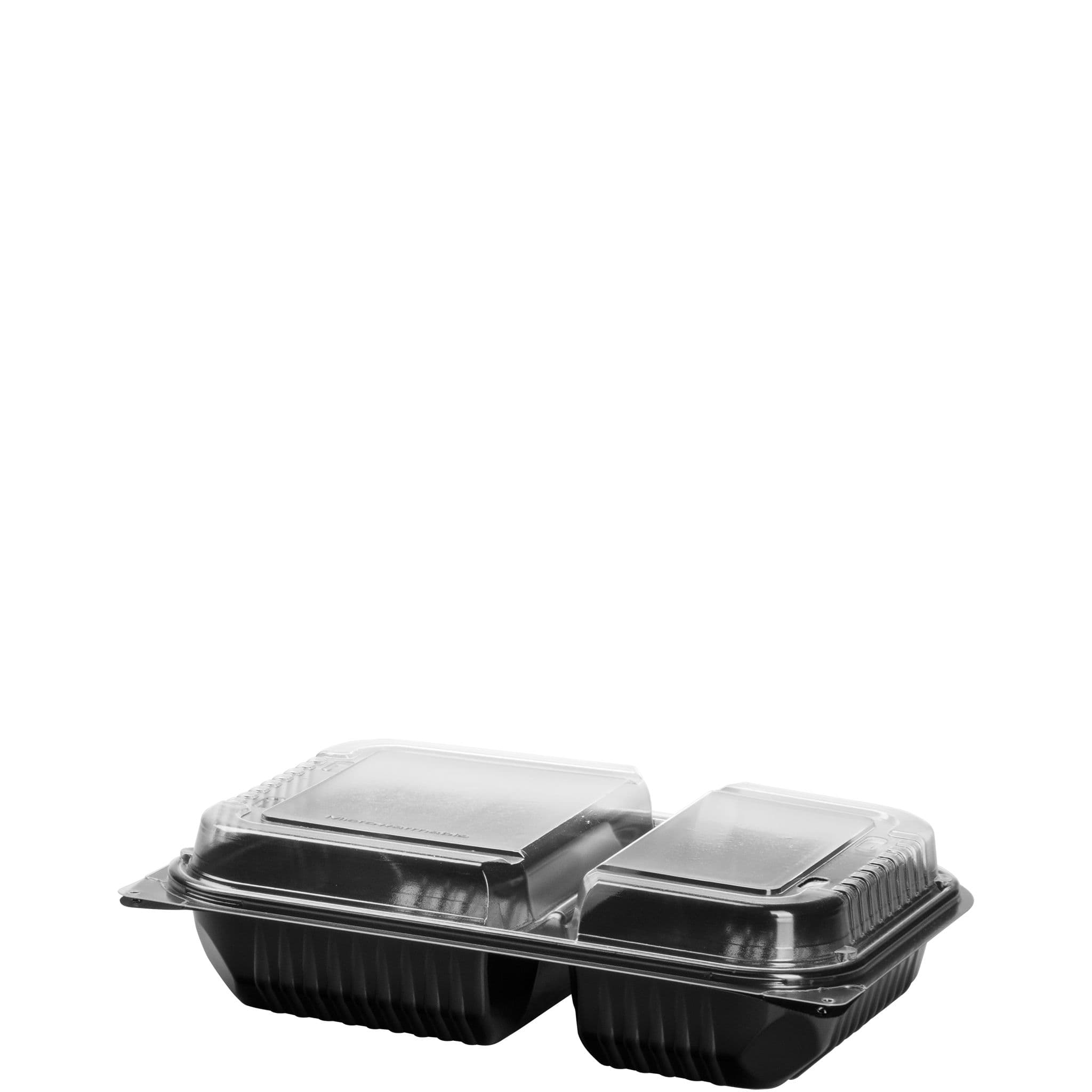 Solo® Creative Carryouts® BoxLine™ Take-Out Container Hinged 11.5X8.05X2.95 IN 2 Compartment PS Black Clear 100/Case