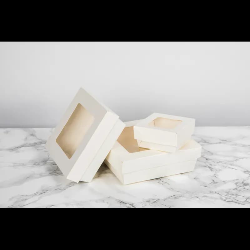 Kray Bakery Box 12 OZ 3.9X3.9X1.6 IN Corrugated Paperboard White With Window 25 Count/Pack 10 Packs/Case 250 Count/Case