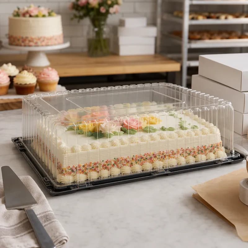 SmartLock® 1/2 Sheet Cake Container & Lid Combo With Dome Lid 20.375X15.375X5 IN OPS Black Clear Deep 25/Case