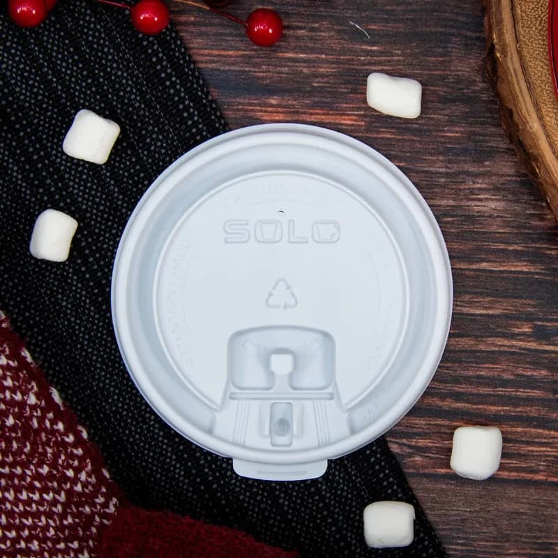 Solo® Lid 3.653X0.33 IN PS White For 10-24 OZ Hot Cup Lock-Back 100 Count/Bag 10 Bags/Case 1000 Count/Case