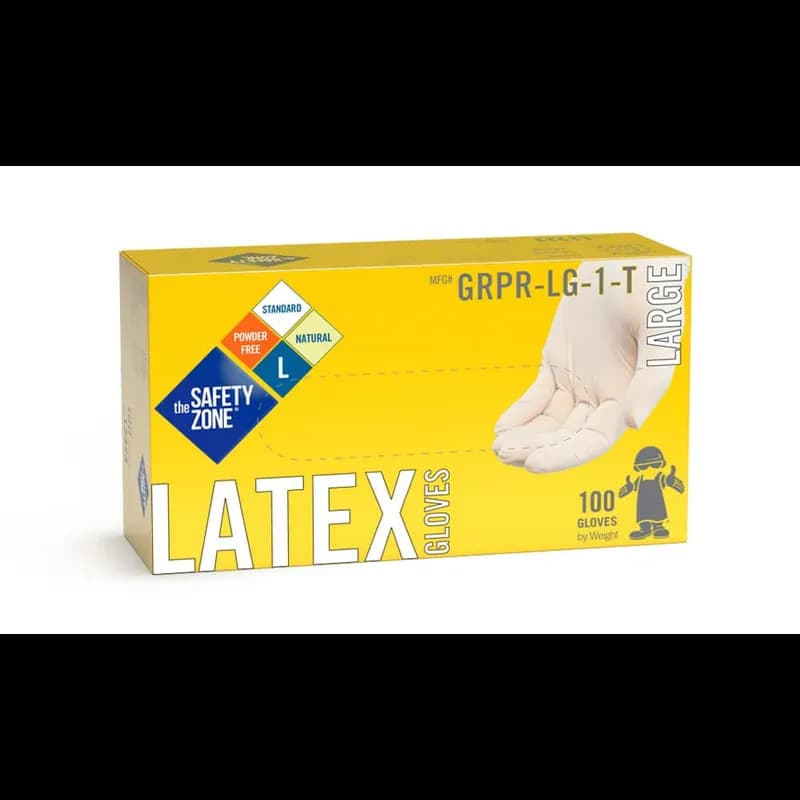Safety Zone® Gloves Large (LG) Natural 5MIL Textured Polymer Coated Latex Powder-Free 100 Count/Box 10 Box/Case