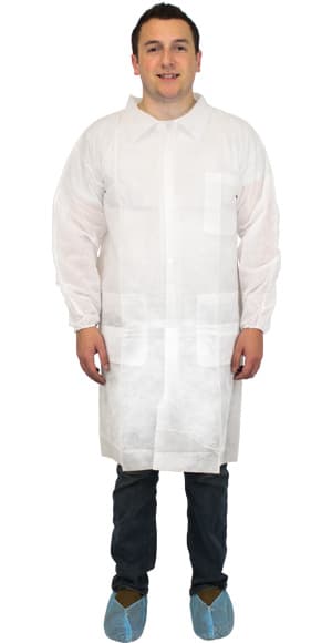 Safety Zone® Lab Coat XXL White Spunbond Polypropylene Disposable With Pockets Snap Front 30/Case