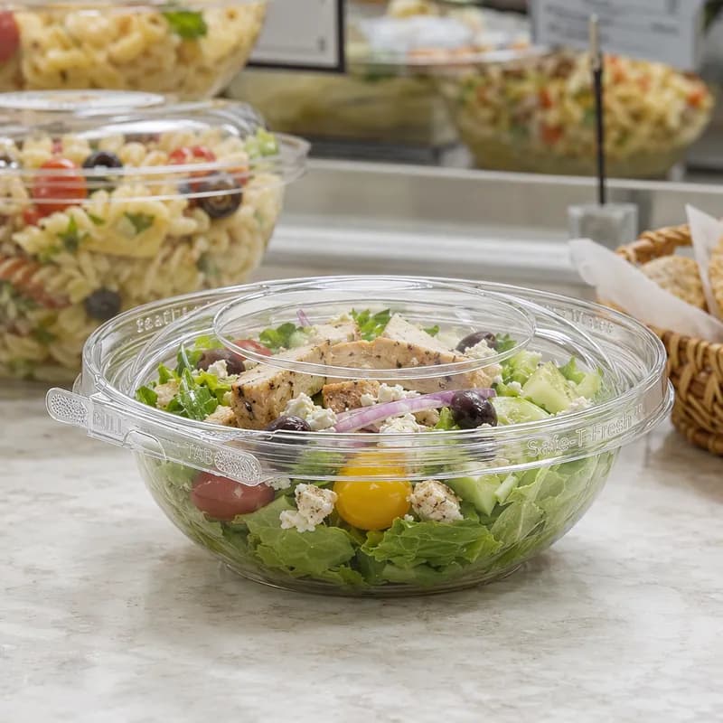 Safe-T-Fresh® Deli Container Hinged With Dome Lid 18 OZ RPET Clear Round 150/Case