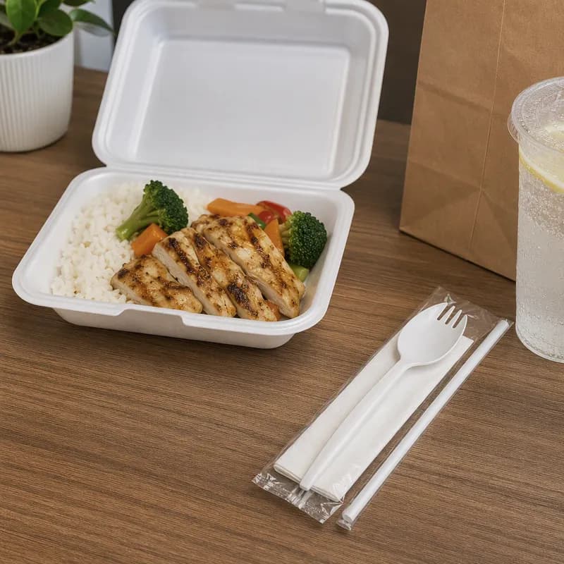 Victoria Bay 2PC Cutlery Kit PP White Medium Weight With 1PLY Napkin,Spork 1000/Case