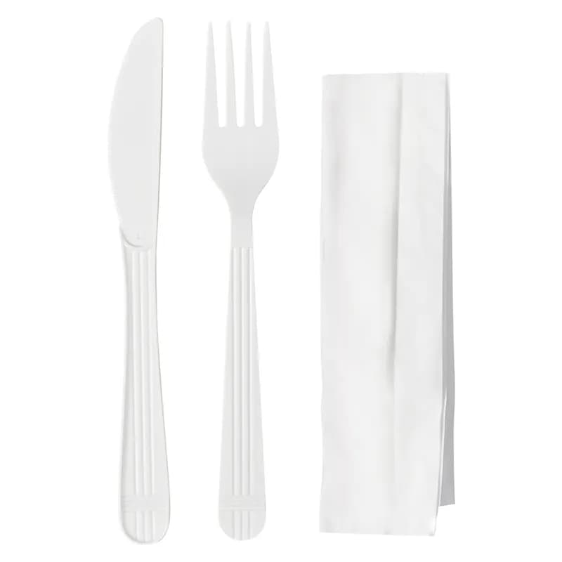 Victoria Bay 3PC Cutlery Kit PP White Extra Heavy Duty Individually Wrapped With Napkin, Fork,Knife 500/Case