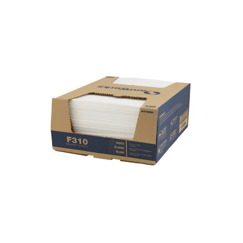 SaniWorks® Cleaning Towel Unfolded: 13X21 IN Poly Blend Rayon White 1/4 Fold Deluxe Dual End Dispenser Box 150/Case